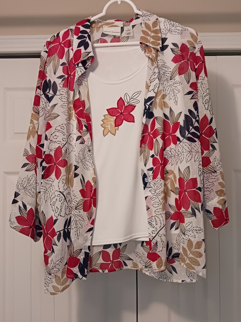 #186 3/$18 - Alfred Dunner Blue/Red Button Down Top Size 14